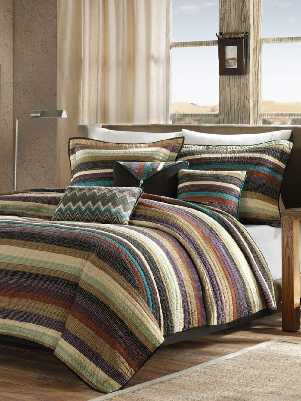 Rustic Southwestern Stripes Multi King Quilt Set, 6pc